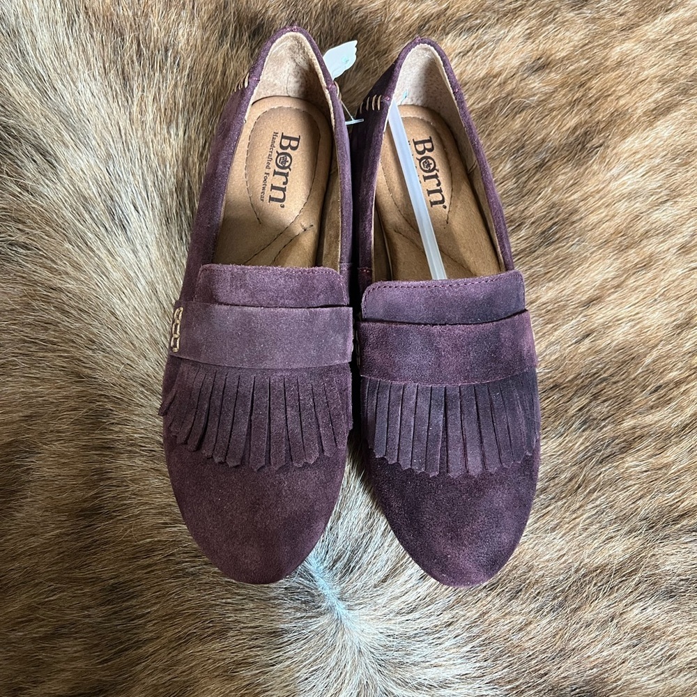 Born Women's Burgundy Suede Loafers - Picture 2 of 7
